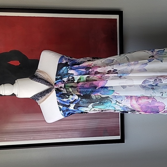 Badgley Mischka Collection Halter Floral Maxi Dress, Size 4, Color White Floral - Picture 2 of 14